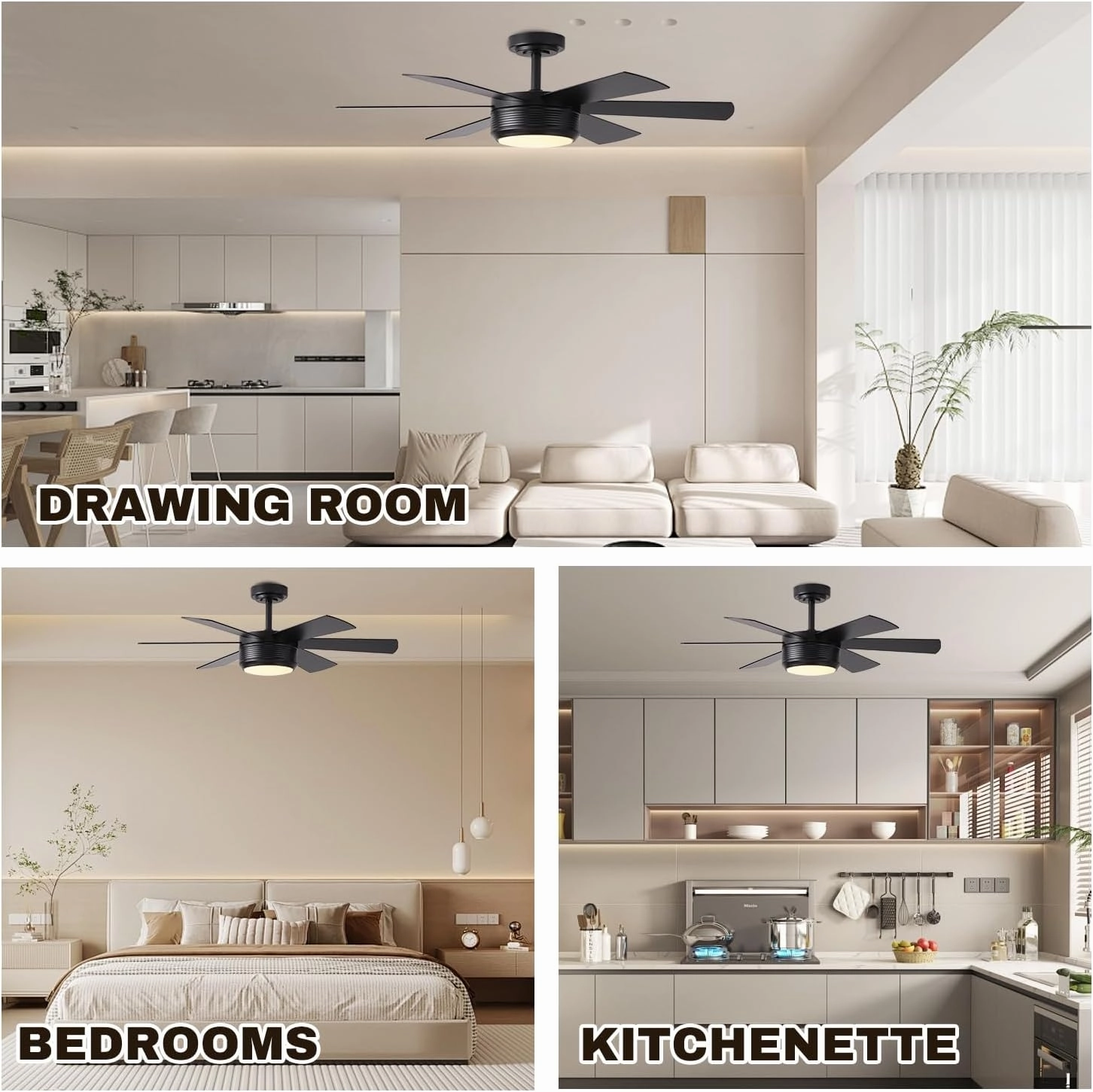 SHOWDI 42 Inch Ceiling Fan with Lights and Remote, 6 Blade App Control Timer Reversible Stepless Brightness and Color Temperature Outdoor Wood Ceiling Fan with Lights (Black, 42 Inch)