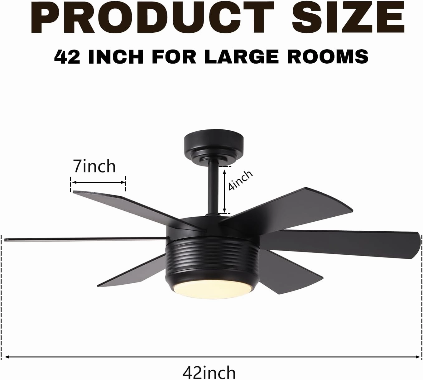 SHOWDI 42 Inch Ceiling Fan with Lights and Remote, 6 Blade App Control Timer Reversible Stepless Brightness and Color Temperature Outdoor Wood Ceiling Fan with Lights (Black, 42 Inch)