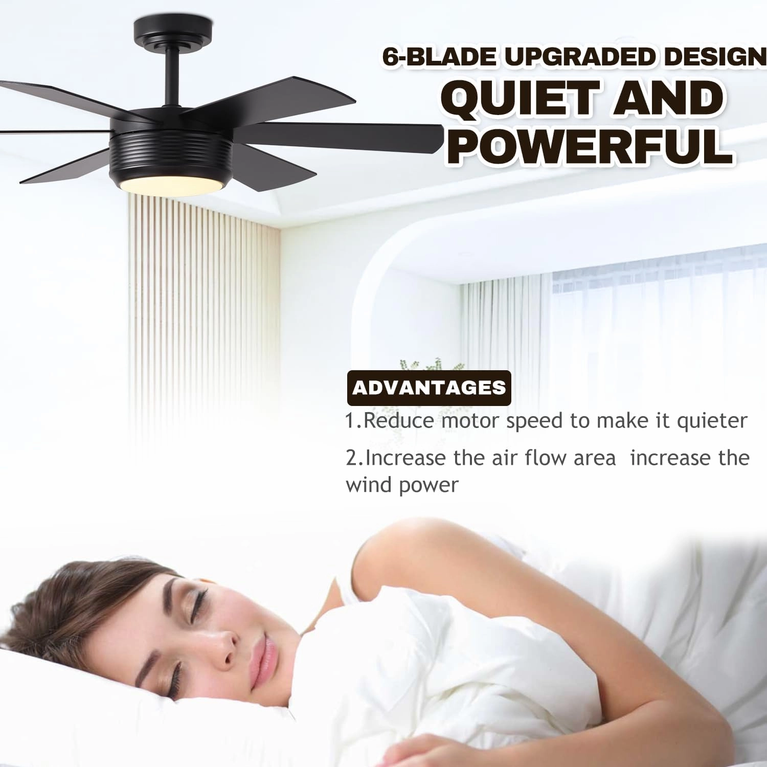 SHOWDI 42 Inch Ceiling Fan with Lights and Remote, 6 Blade App Control Timer Reversible Stepless Brightness and Color Temperature Outdoor Wood Ceiling Fan with Lights (Black, 42 Inch)