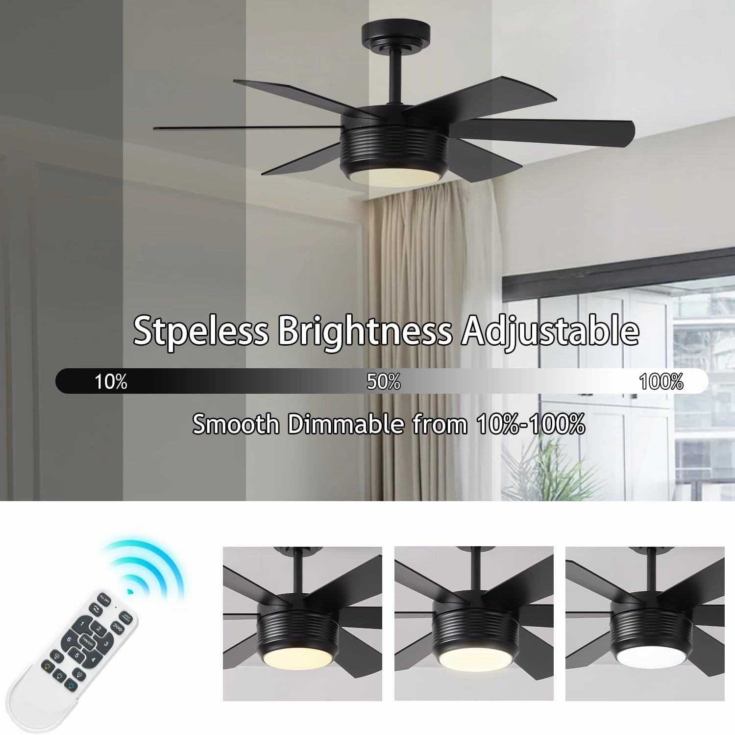 SHOWDI 42 Inch Ceiling Fan with Lights and Remote, 6 Blade App Control Timer Reversible Stepless Brightness and Color Temperature Outdoor Wood Ceiling Fan with Lights (Black, 42 Inch)
