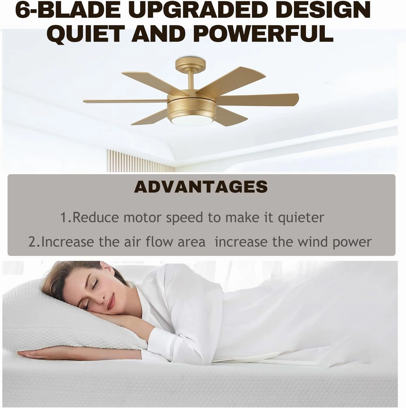 SHOWDI 42 Inch Ceiling Fan with Lights and Remote, 6 Blade App Control Timer Reversible Stepless Brightness and Color Temperature Outdoor Wood Ceiling Fan with Lights (Gold, 42 Inch)