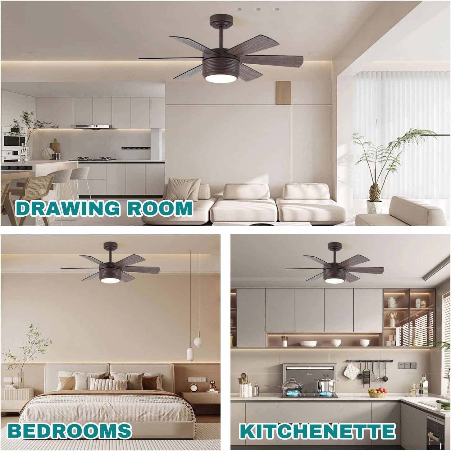 SHOWDI Ceiling Fan with Lights and Remote, 6 Blade App Control Timer Reversible Stepless Brightness and Color Temperature Outdoor Wood Ceiling Fan with Lights (Brown, 42 Inch)
