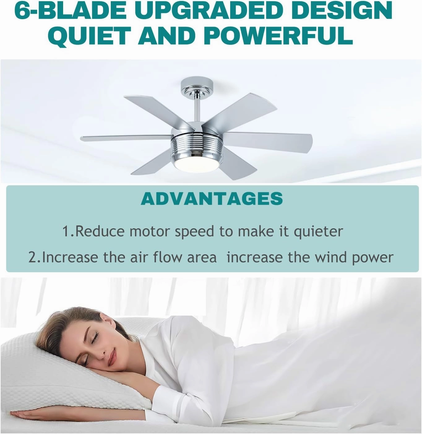 SHOWDI Ceiling Fan with Lights and Remote, 6 Blade App Control Timer Reversible Stepless Brightness and Color Temperature Outdoor Wood Ceiling Fan with Lights (Chrome, 42 Inch)