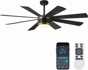 SHOWDI Ceiling Fan with Lights and Remote Control, 8 Blade App Commercial Industrial Reversible Stepless Brightness and Color Temperature Ceiling Fan with Light (Black-gold, 60 Inch) App-controlled remote fan for convenience