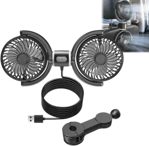 Silent USB Car Cooling Fans for Backseat,Dual Head Car Fan for Kids 3 Speeds 360 Rotatable Vehicle Rear Headrest Fans 5V Powerful Electric Air Circulation Fan Rear-mounted fan for childrens safety