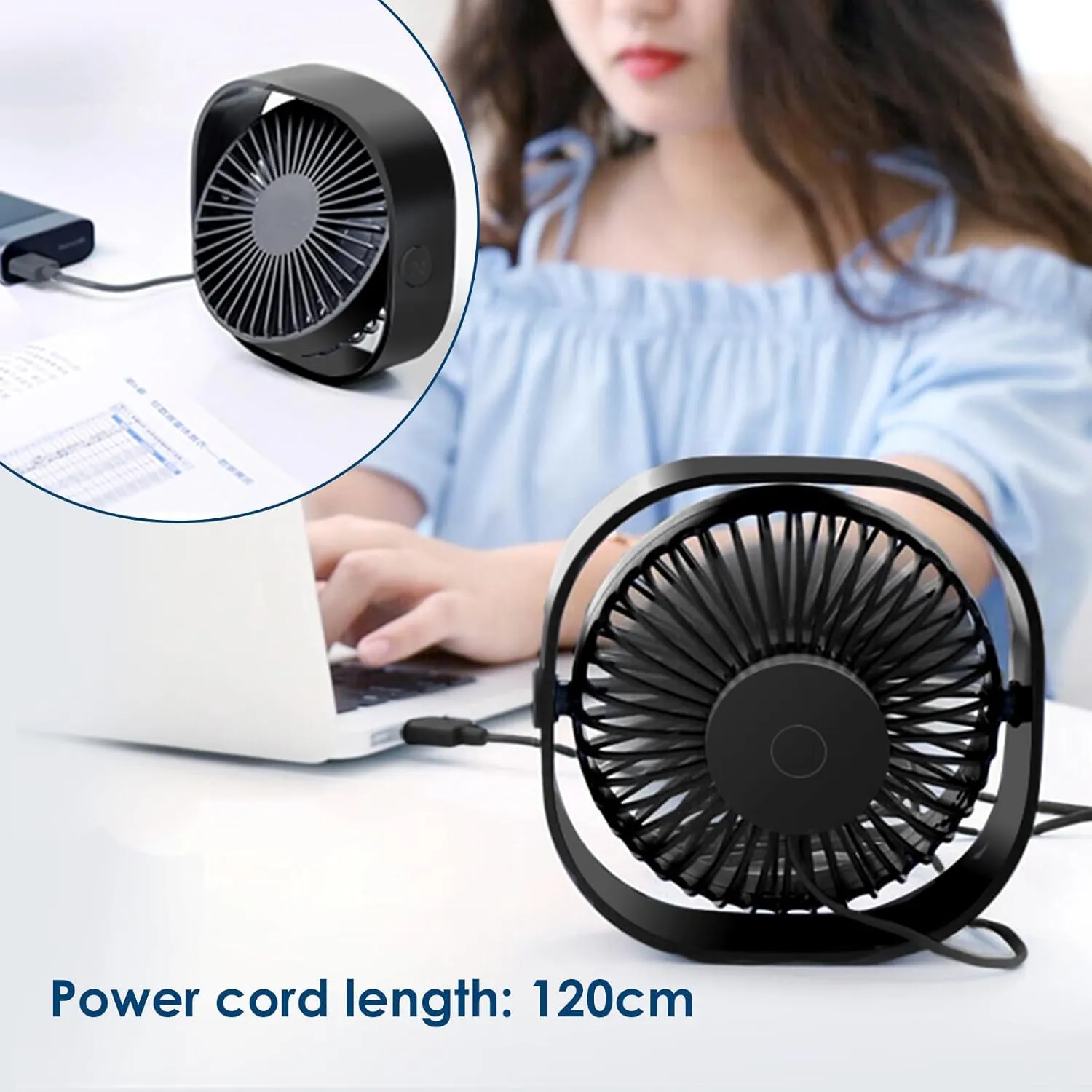 Simpeak Small USB Fan Small Quiet Portable USB Powered ONLY (No Battery), Cooling 3 Speed Setting 360 Adjustable Swivel Desktop Personal Fan for Home Office Bedroom Outdoor Travel Summer (Black)