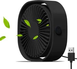 Simpeak Small USB Fan Small Quiet Portable USB Powered ONLY (No Battery), Cooling 3 Speed Setting 360 Adjustable Swivel Desktop Personal Fan for Home Office Bedroom Outdoor Travel Summer (Black) USB desktop fan for workspace