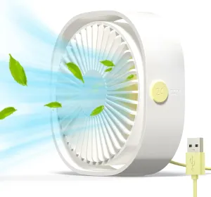 Simpeak Small USB Fan Small Quiet Portable USB Powered ONLY (No Battery), Cooling 3 Speed Setting 360 Adjustable Swivel Desktop Personal Fan for Home Office Bedroom Outdoor Travel Summer (White) USB desktop fan for workspace