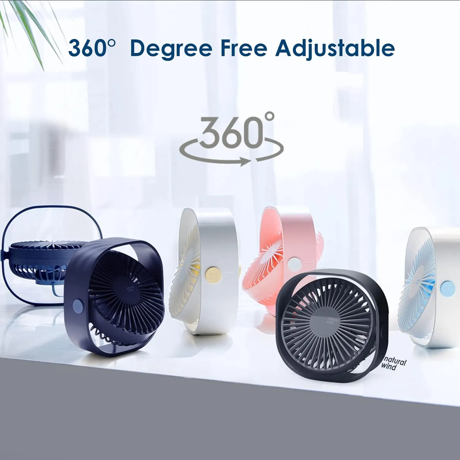 Simpeak Small USB Fan Small Quiet Portable USB Powered ONLY (No Battery), Cooling 3 Speed Setting 360 Adjustable Swivel Desktop Personal Fan for Home Office Bedroom Outdoor Travel Summer (White)