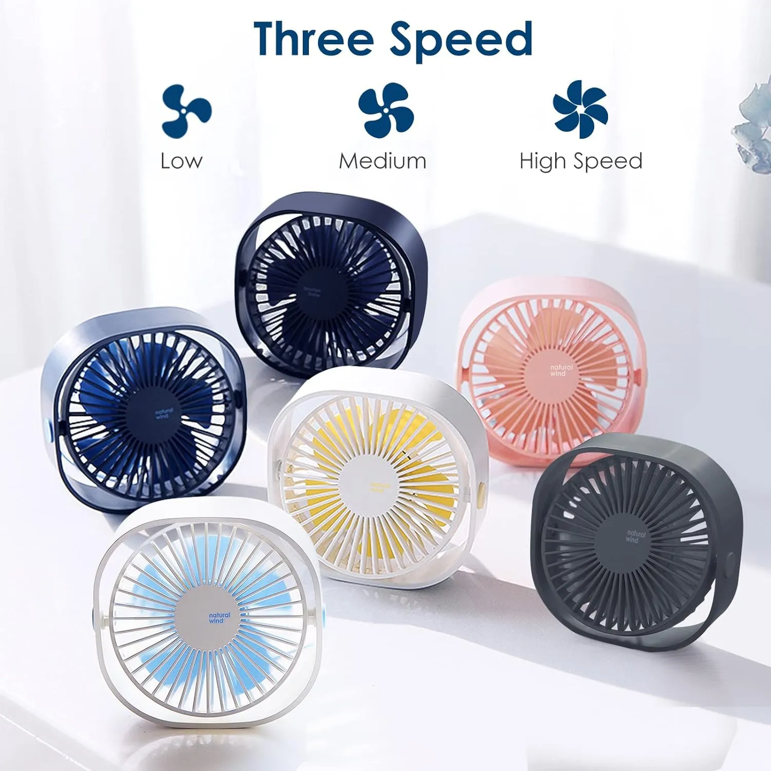 Simpeak Small USB Fan Small Quiet Portable USB Powered ONLY (No Battery), Cooling 3 Speed Setting 360 Adjustable Swivel Desktop Personal Fan for Home Office Bedroom Outdoor Travel Summer (White)