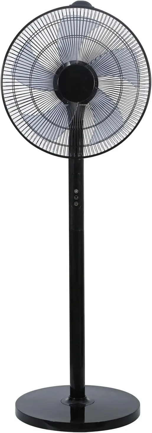 Simple Deluxe 16 Inches Stand Fan with Pedestal Base, Height Adjustable Pedestal Fan with Remote Control, Free Standing Fan with 90-Degree Oscillating 12-Speed Settings, Black Fan with safety blade design