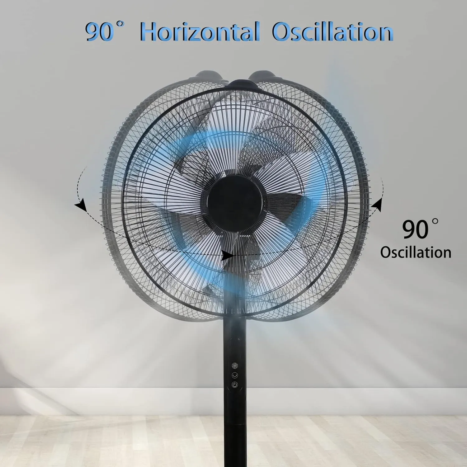 Simple Deluxe 16 Inches Stand Fan with Pedestal Base, Height Adjustable Pedestal Fan with Remote Control, Free Standing Fan with 90-Degree Oscillating 12-Speed Settings, Black