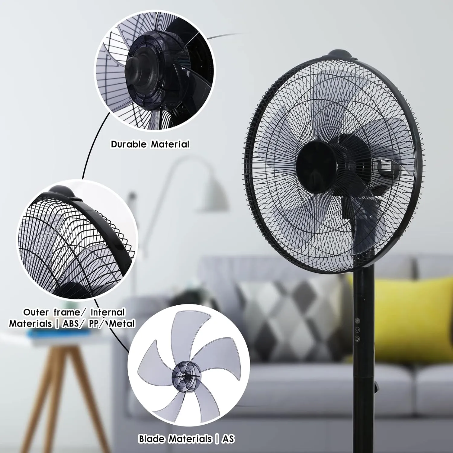 Simple Deluxe 16 Inches Stand Fan with Pedestal Base, Height Adjustable Pedestal Fan with Remote Control, Free Standing Fan with 90-Degree Oscillating 12-Speed Settings, Black