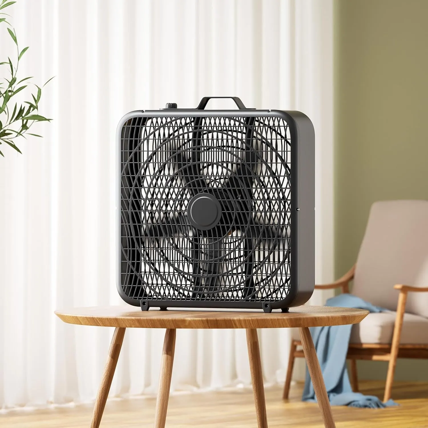 Simple Deluxe 20 Box Fan, 3-Speed Cooling Fan with Aerodynamic Shaped Fans Blades, Convenient Carry Handle and Safety Grills, Black