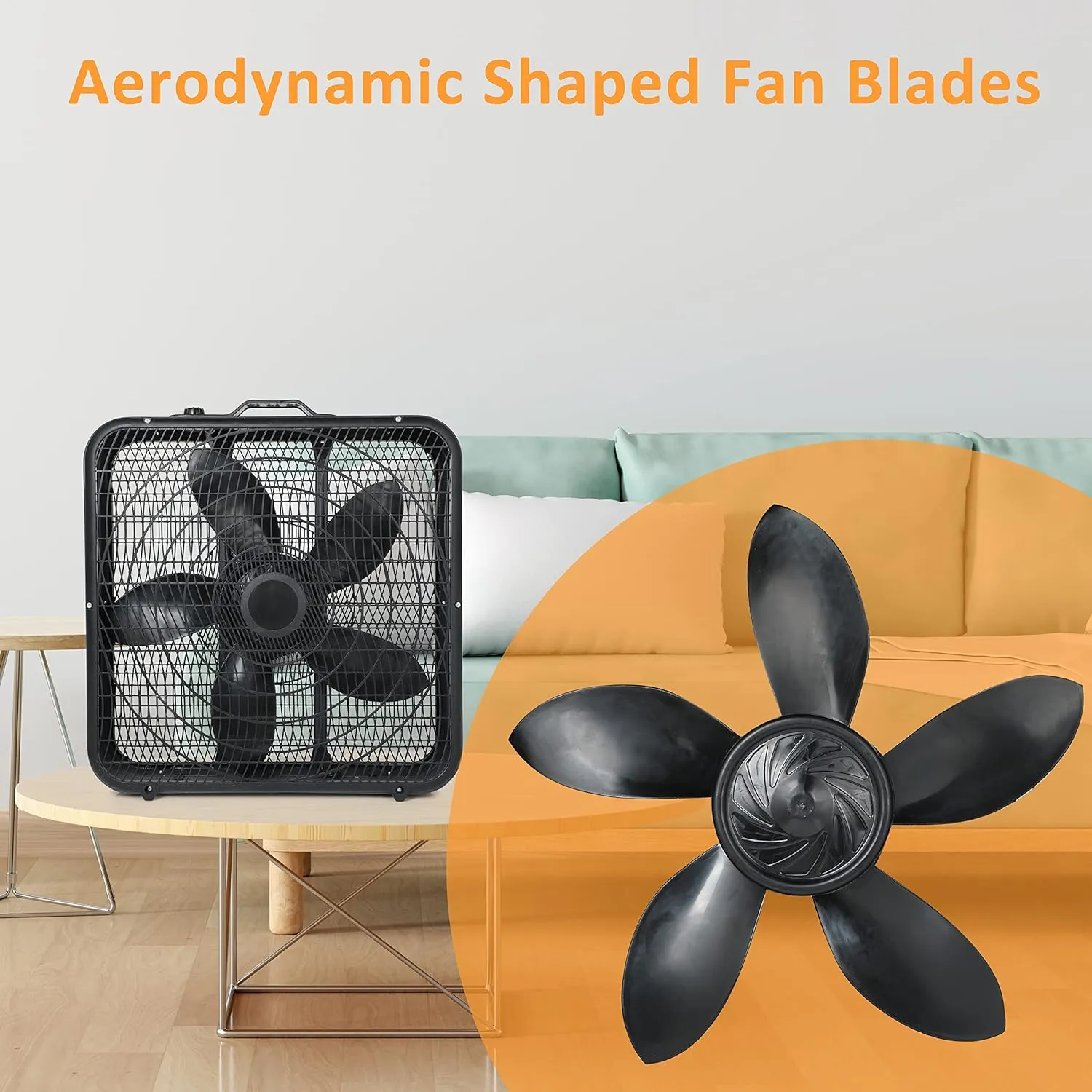 Simple Deluxe 20 Box Fan, 3-Speed Cooling Table Fan with Aerodynamic Shaped Fan Blades, Convenient Carry Handle and Safety Grills, Black