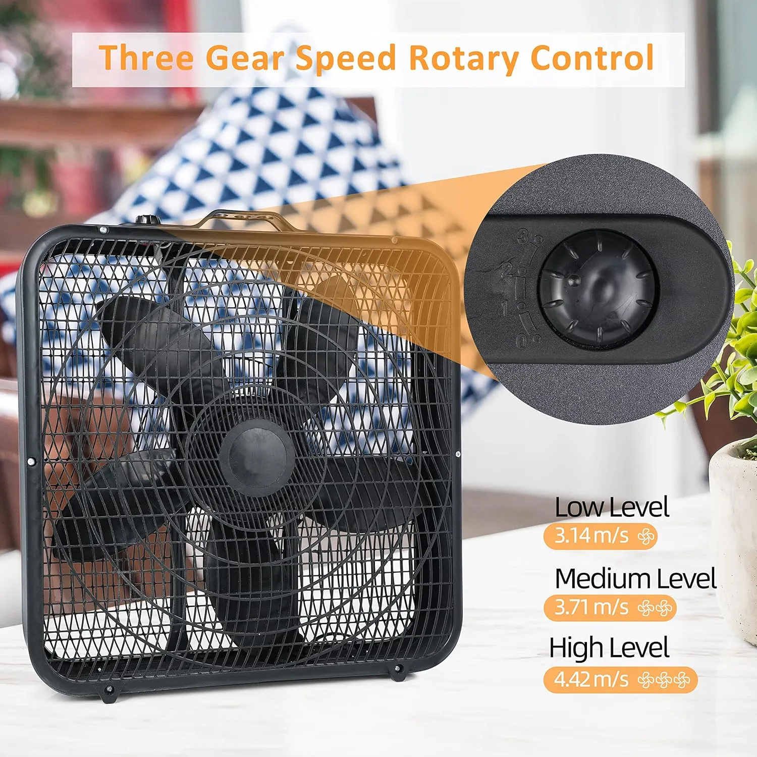 Simple Deluxe 20 Box Fan, 3-Speed Cooling Table Fan with Aerodynamic Shaped Fan Blades, Convenient Carry Handle and Safety Grills, Black