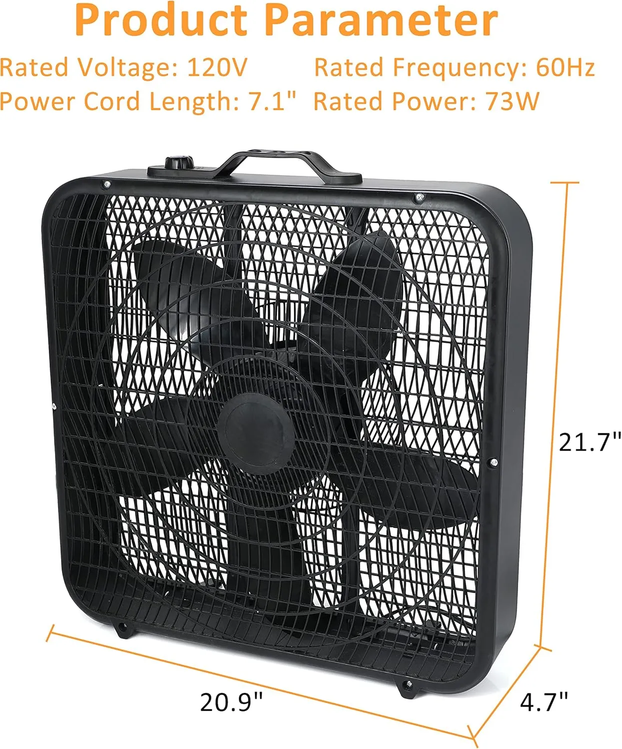 Simple Deluxe 20 Box Fan, 3-Speed Cooling Table Fan with Aerodynamic Shaped Fan Blades, Convenient Carry Handle and Safety Grills, Black