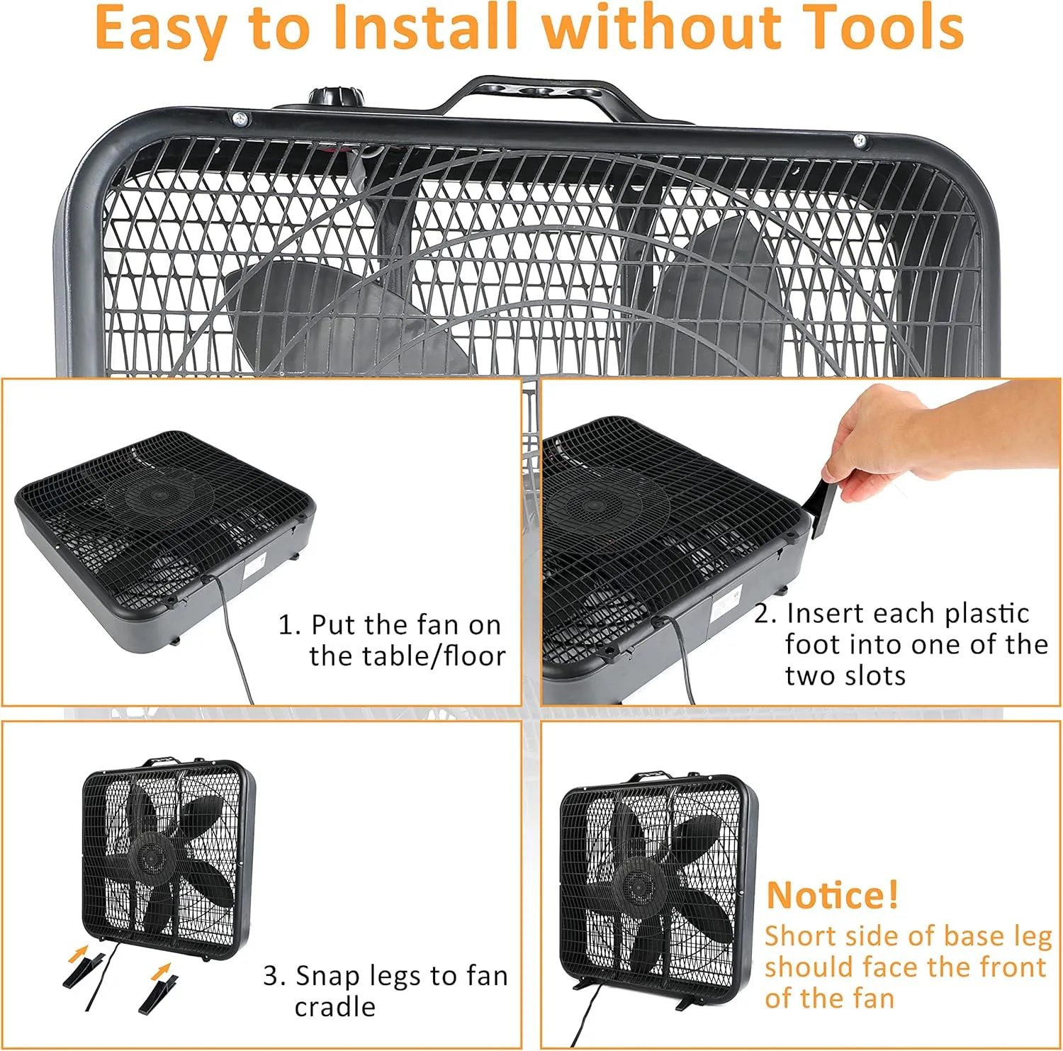 Simple Deluxe 20 Box Fan, 3-Speed Cooling Table Fan with Aerodynamic Shaped Fan Blades, Convenient Carry Handle and Safety Grills, Black