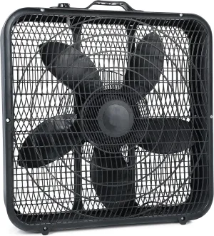 Simple Deluxe 20 Box Fan, 3-Speed Cooling Table Fan with Aerodynamic Shaped Fan Blades, Convenient Carry Handle and Safety Grills, Black Fan with safety blade design