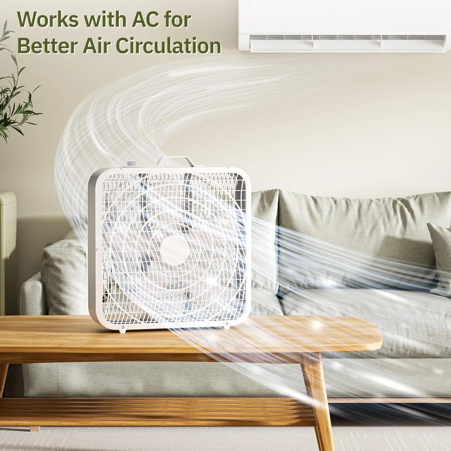 Simple Deluxe 20 Box Fan, 3-Speed Cooling with Aerodynamic Blades & Safety Grill, Easy Carry Handel for Protable, White