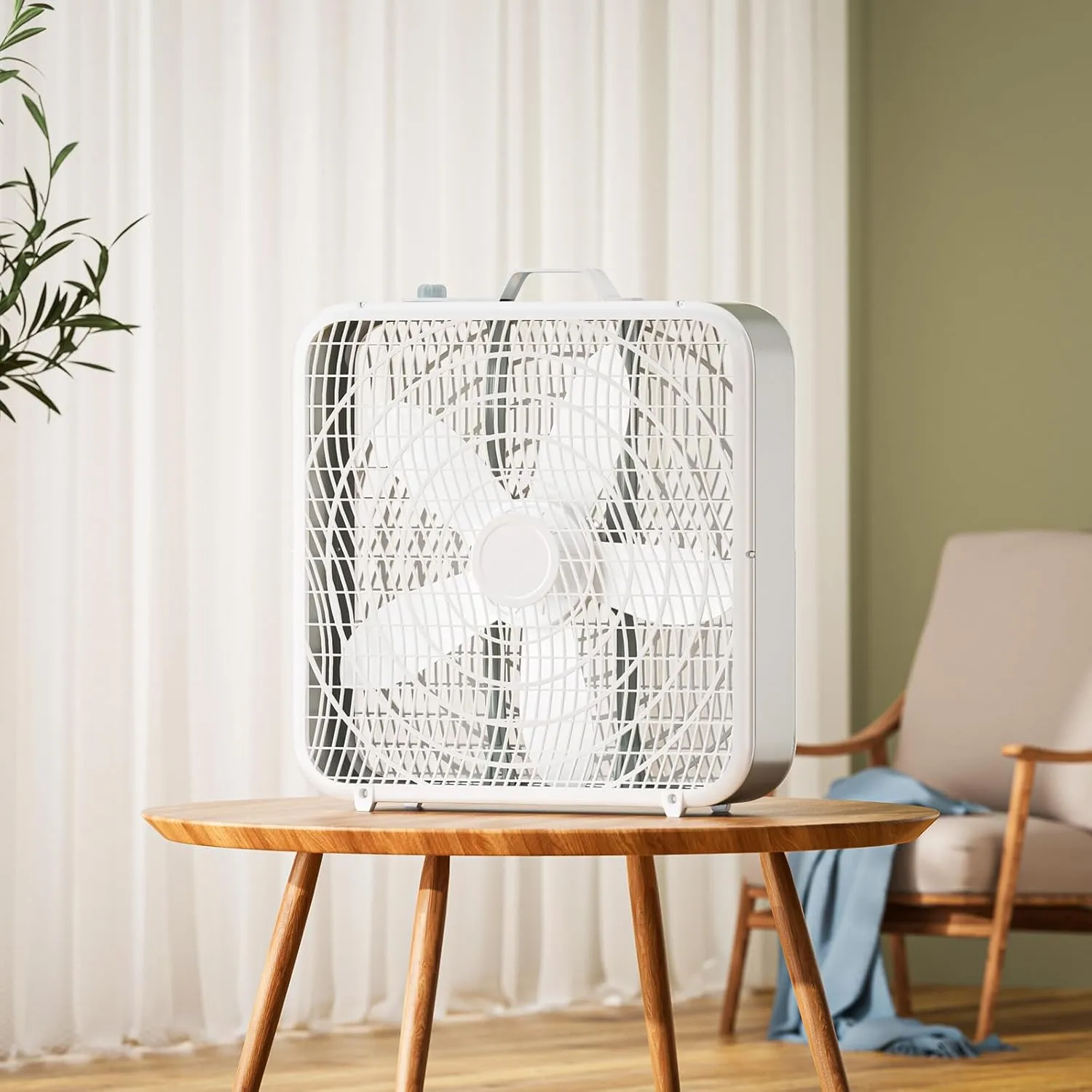 Simple Deluxe 20 Box Fan, 3-Speed Cooling with Aerodynamic Blades & Safety Grill, Easy Carry Handel for Protable, White