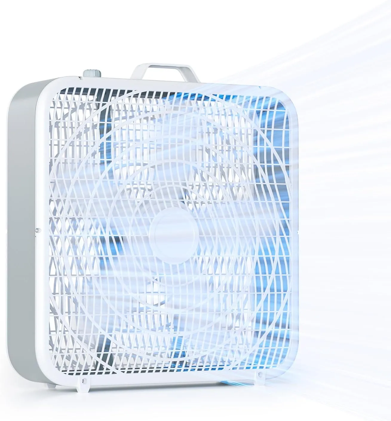 Simple Deluxe 20 Box Fan, 3-Speed Cooling with Aerodynamic Blades & Safety Grill, Easy Carry Handel for Protable, White Fan with safety blade design