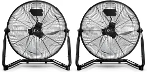 Simple Deluxe 20 Inch 3-Speed High Velocity Heavy Duty Metal Industrial Floor Fan for Warehouse, Workshop, Factory and Basement, Black, 2 Pack Fan with safety blade design