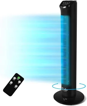 Simple Deluxe 32-Inch Electric Oscillating Tower Fan with Remote Control and 3 Speeds, 3 Modes, Low Noisy Bladeless Fan for Indoor, Bedroom and Home Office, Black Tower bladeless fan for modern homes