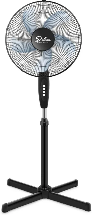 Simple Deluxe Oscillating 16'' 3 Adjustable Speed Pedestal Stand Fan for Indoor, Bedroom, Living Room, Home Office & College Dorm Use, 16 Inch, Black Fan with safety blade design