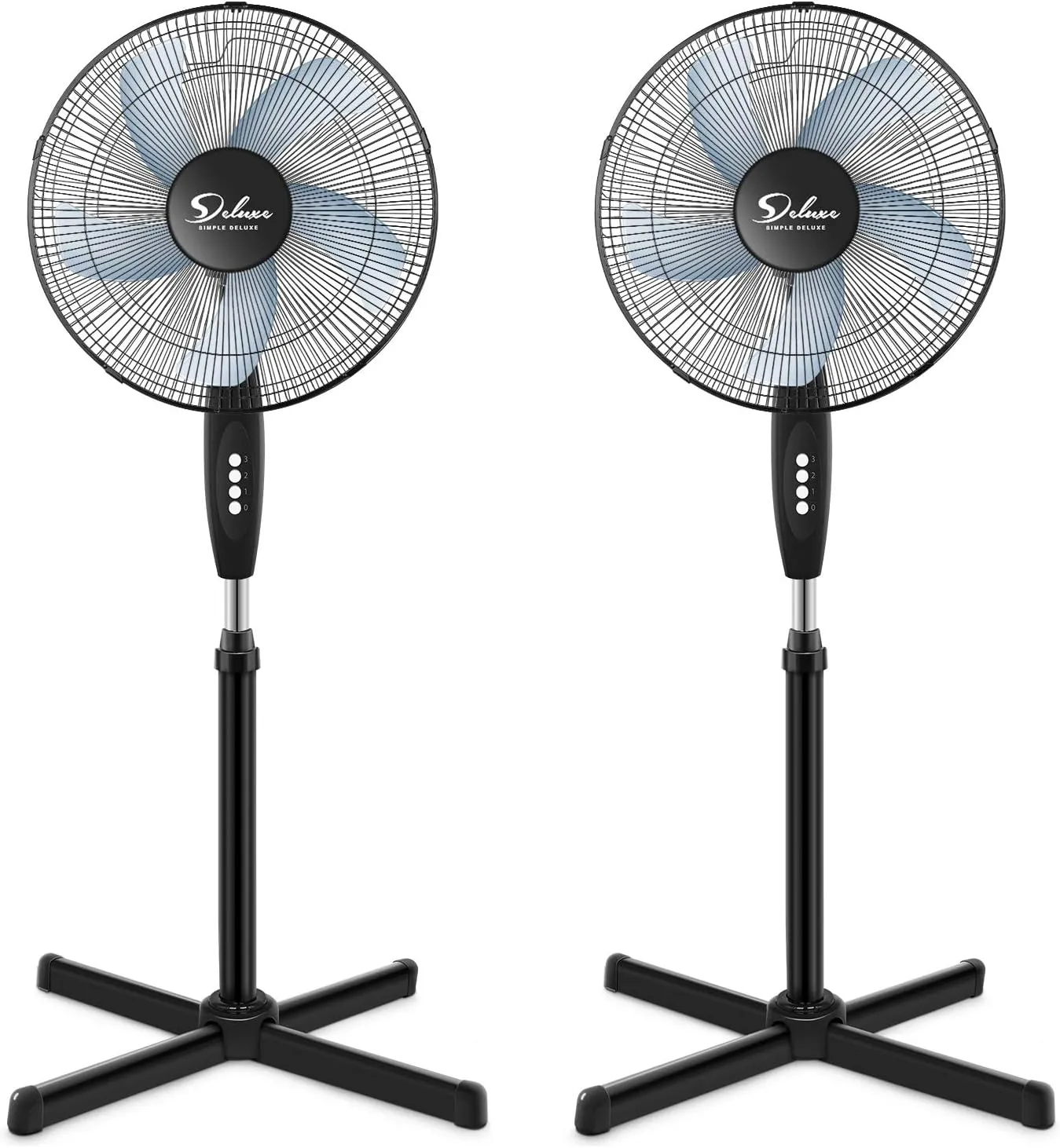 Simple Deluxe Oscillating 16 3 Adjustable Speed Pedestal Stand Fan for Indoor, Bedroom, Living Room, Home Office & College Dorm Use,Black Fan with safety blade design