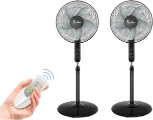 Simple Deluxe Oscillating 16 Adjustable 3 Speed Pedestal Stand Fan with Remote Control for Indoor, Bedroom, Living Room, Home Office & College Dorm Use, 2 Pack, black Fan with safety blade design