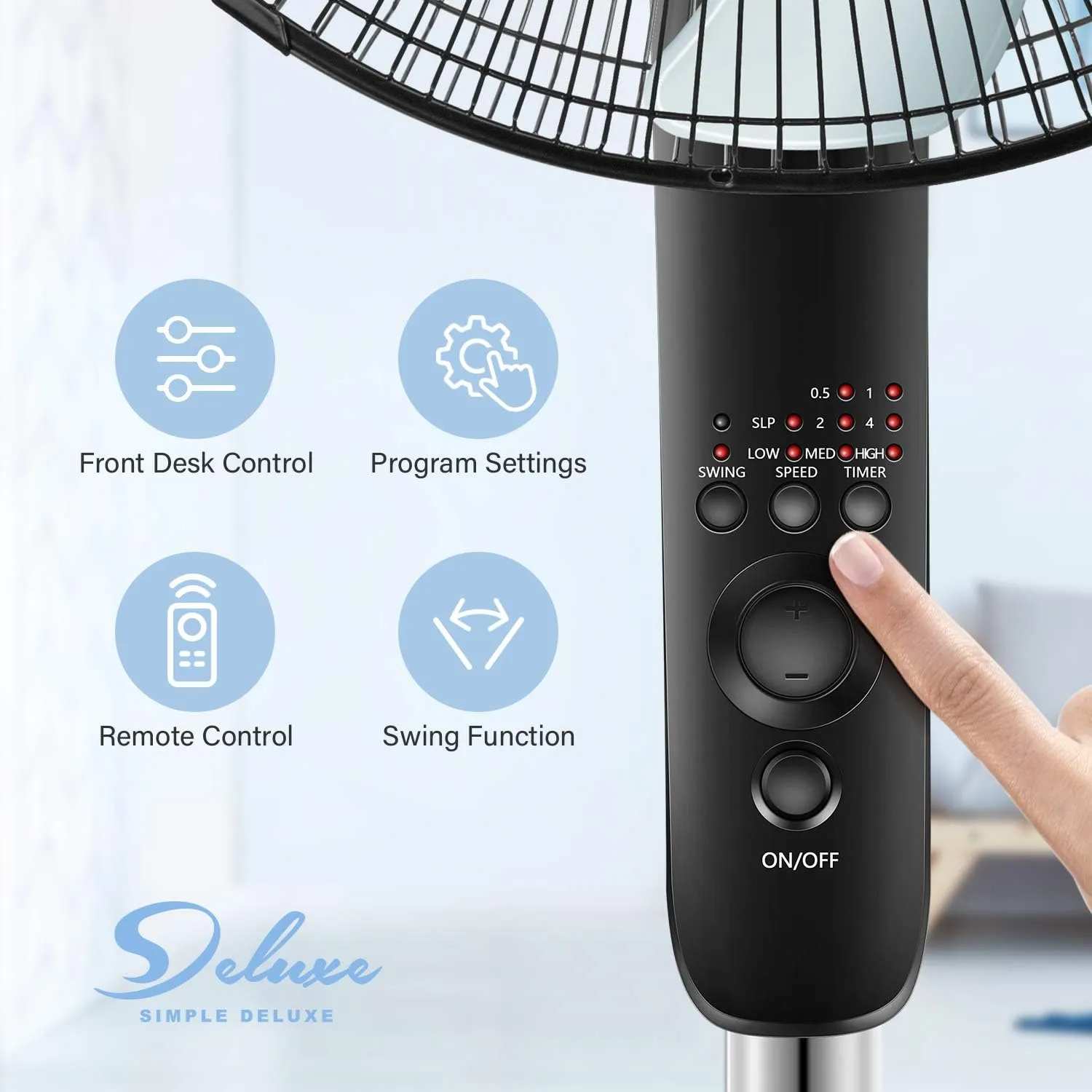 Simple Deluxe Pedestal Stand Fan with Remote Control for Indoor, Bedroom, Living Room, Home Office & College Dorm Use,3 Speed, Black, 16 Inch
