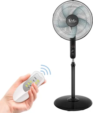 Simple Deluxe Pedestal Stand Fan with Remote Control for Indoor, Bedroom, Living Room, Home Office & College Dorm Use,3 Speed, Black, 16 Inch Fan with safety blade design