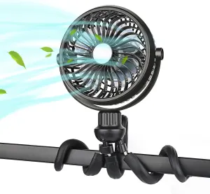 SkyGenius Stroller Fan, Clip on Fan with Flexible Tripod, 2600mAh Battery Operated Fan with Stepless Speed, 360 Rotatable Handheld Fan Suitable for Multiple Scenarios Octopus-shaped decorative fan