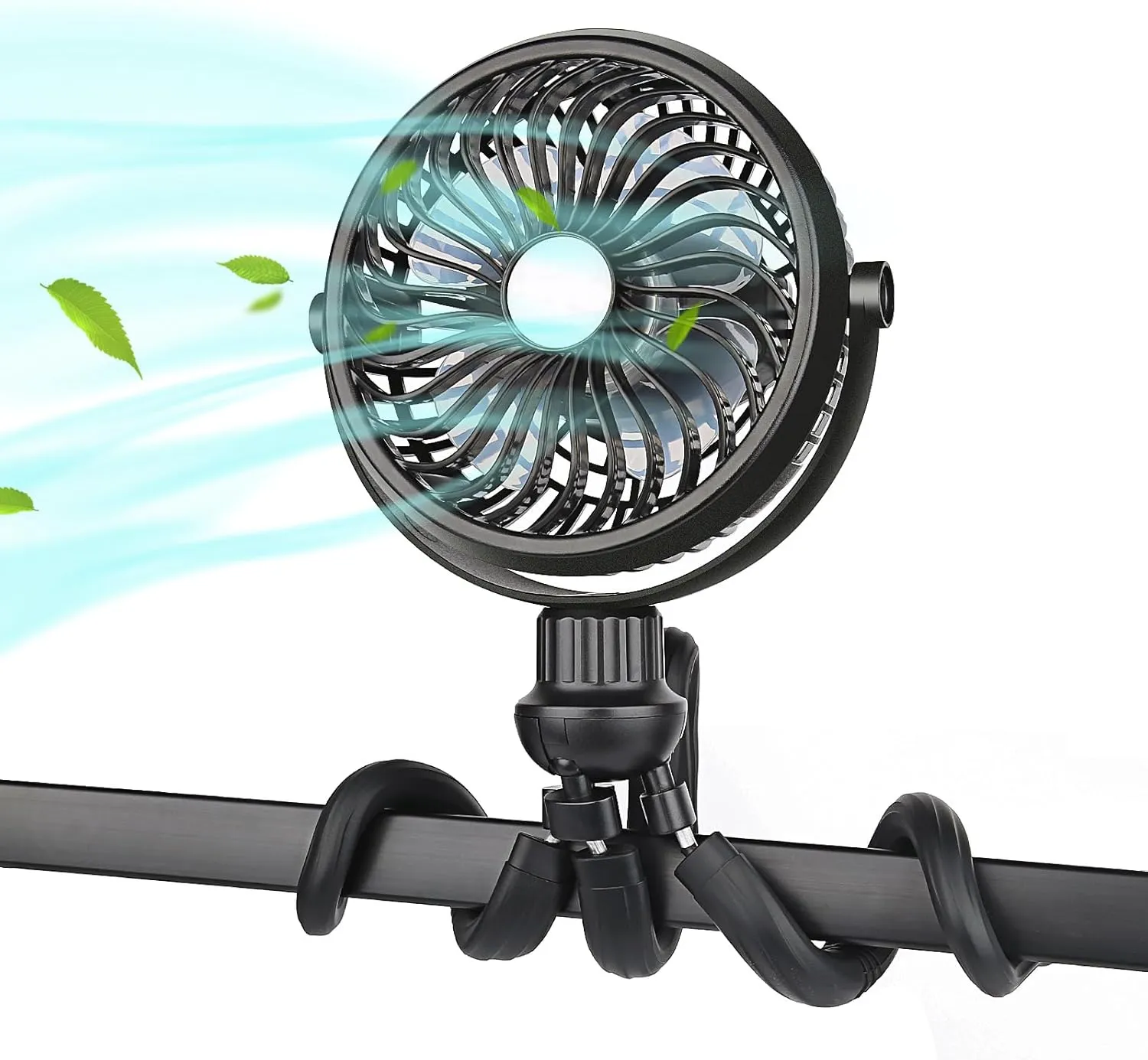 SkyGenius Stroller Fan, Clip on Fan with Flexible Tripod, 2600mAh Battery Operated Fan with Stepless Speed, 360 Rotatable Handheld Fan Suitable for Multiple Scenarios Octopus-shaped decorative fan
