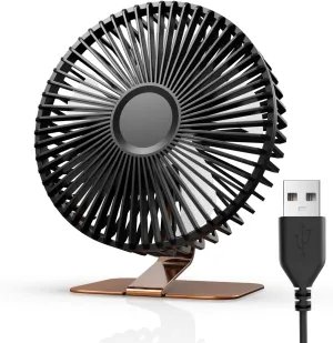 SLENPET 6 inch USB Desk Fan, 4 Speeds, Ultra-quiet, 90 Adjustment for Better Cooling, Portable Mini Powerful Desktop Table Fan, Small Personal Fan for Home Office, Metal Base, Bronze USB desktop fan for workspace