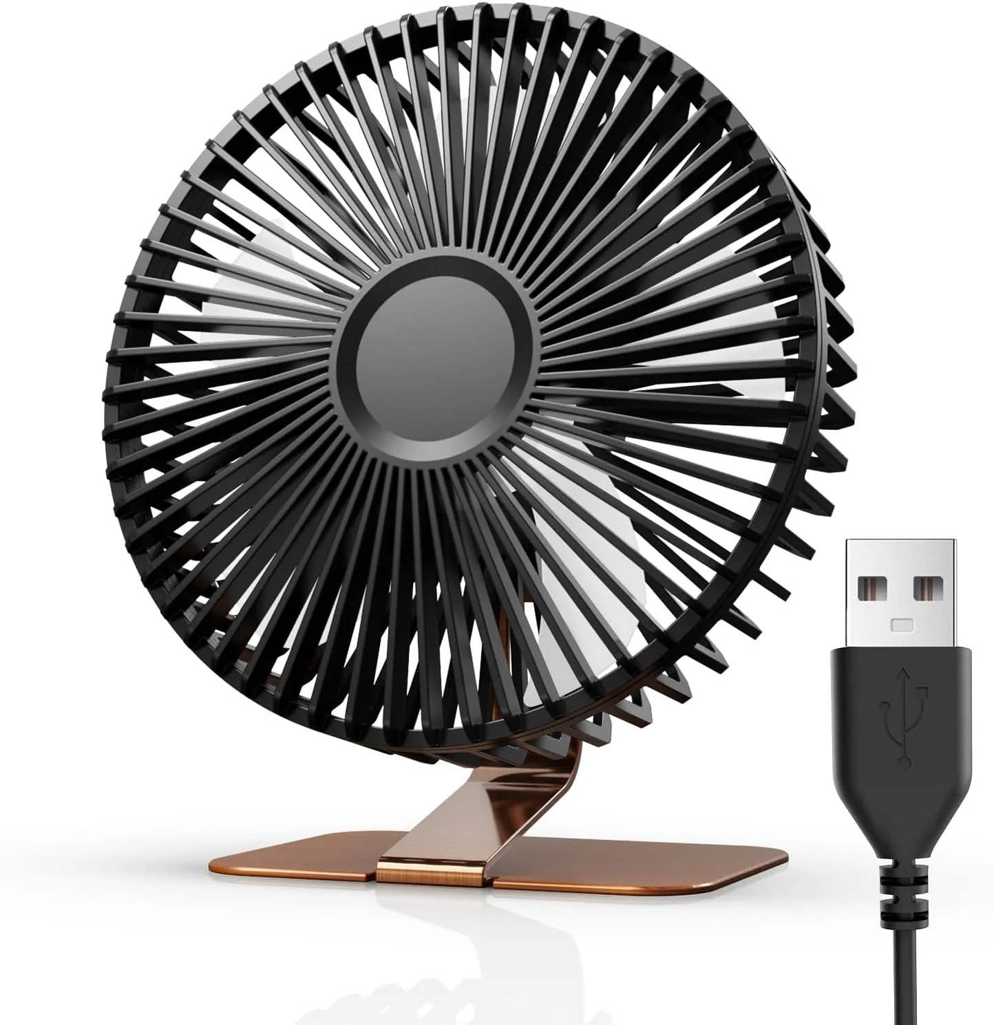 SLENPET 6 inch USB Desk Fan, 4 Speeds, Ultra-quiet, 90 Adjustment for Better Cooling, Portable Mini Powerful Desktop Table Fan, Small Personal Fan for Home Office, Metal Base, Bronze USB desktop fan for workspace