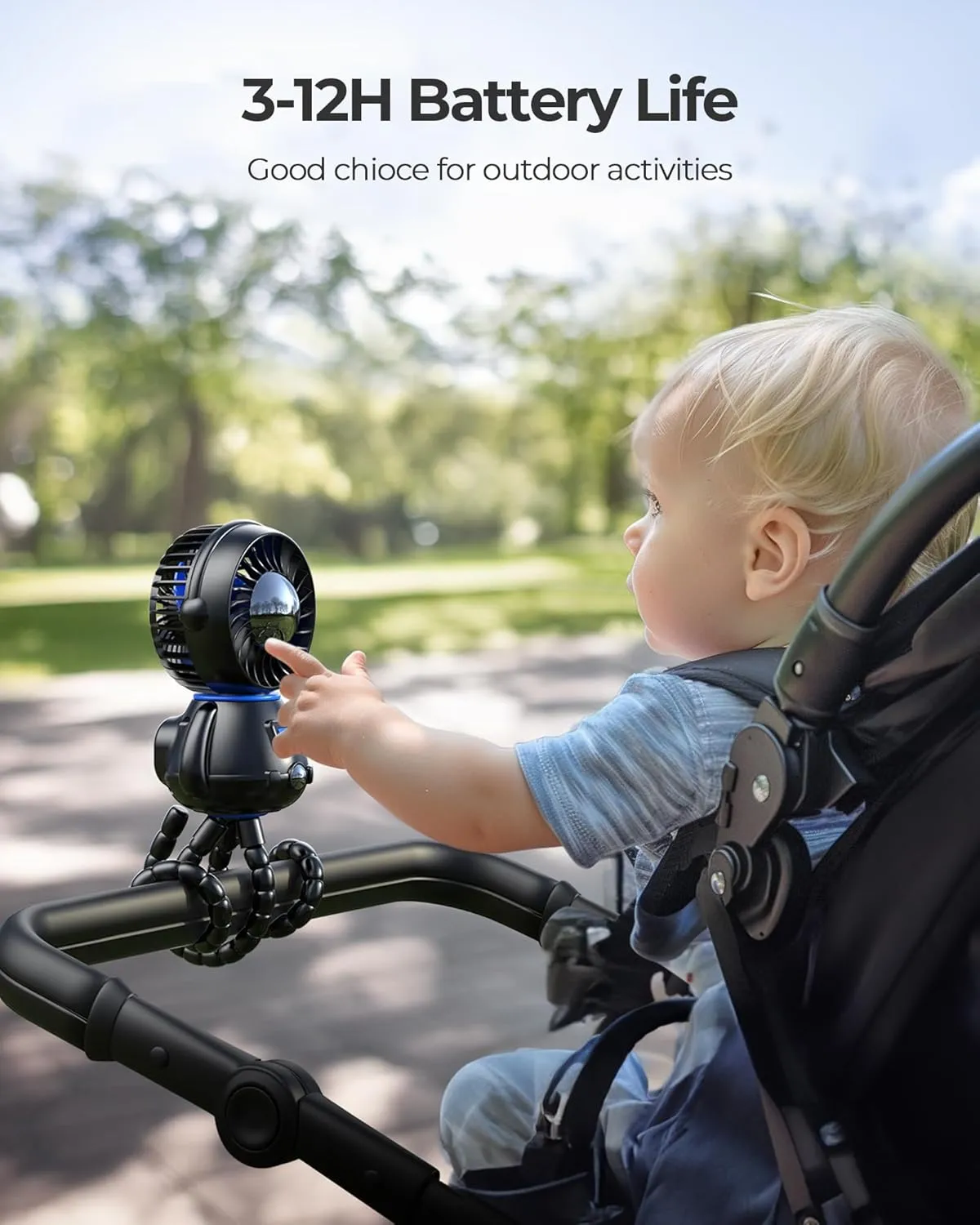 SLENPET Astronaut Portable Stroller Fan, Baby-Safe Clip-on with Detachable Flexible Tripod, Rechargeable Battery-Operated, 3-Speeds, 270 Rotation - Ideal for Car Seats, Cribs, Treadmills, Travel
