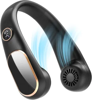 SLENPET Neck Fan, Rechargeable Personal Portable, Hands Free wearable Battery Operated 5 Speeds, USB Neck Cooling for Indoor Outdoor, Adjustable Width Fit, Digital Display, 4-12 Hours Neck fan for hands-free comfort