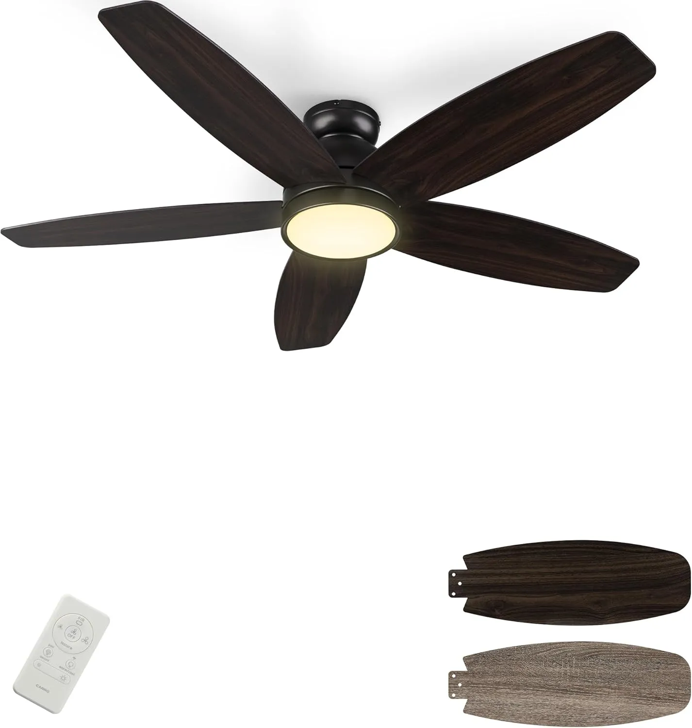 SMAAIR 52 Inch Ceiling Fans with Light and Remote,Modern Ceiling Fan with Light with Quiet Reversible DC Motor,Walnut/Light Wooden 2 Color Blades,10 Speeds,Indoor Ceiling Fan for Living Room Bedroom App-controlled remote fan for convenience