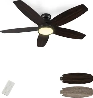 SMAAIR 52 Inch Ceiling Fans with Light and Remote,Modern Ceiling Fan with Light with Quiet Reversible DC Motor,Walnut/Light Wooden 2 Color Blades,10 Speeds,Indoor Ceiling Fan for Living Room Bedroom App-controlled remote fan for convenience