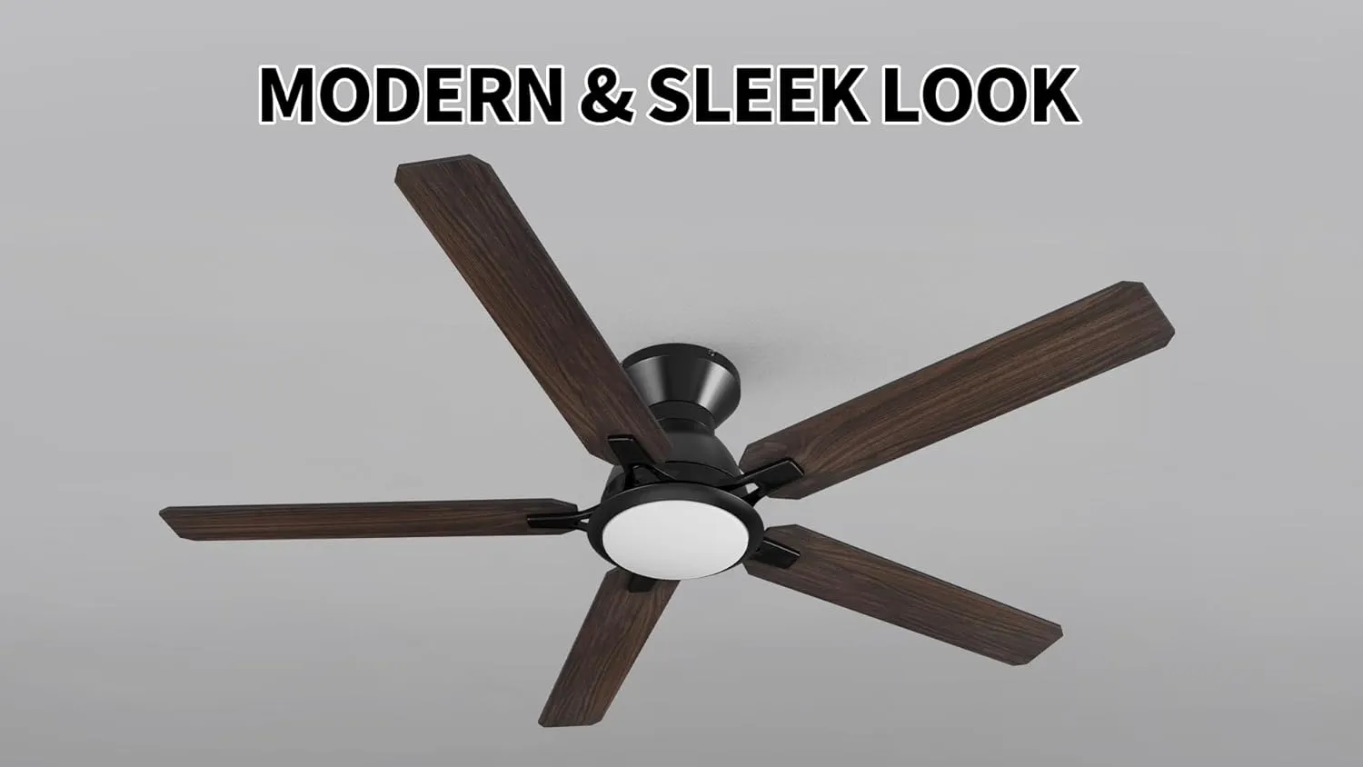 SMAAIR 52 Inch Ceiling Fans with Lights, Modern Low Profile Ceiling Fan with Remote Control, Flush Mount, 5 Blades, DC Motor, Indoor Ceiling Fan for Bedroom, Living Room, Wooden/Walnut