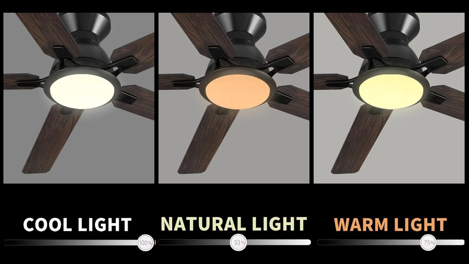 SMAAIR 52 Inch Ceiling Fans with Lights, Modern Low Profile Ceiling Fan with Remote Control, Flush Mount, 5 Blades, DC Motor, Indoor Ceiling Fan for Bedroom, Living Room, Wooden/Walnut