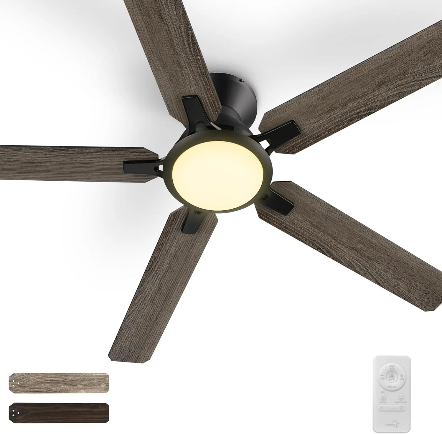 SMAAIR 52 Inch Ceiling Fans with Lights, Modern Low Profile Ceiling Fan with Remote Control, Flush Mount, 5 Blades, DC Motor, Indoor Ceiling Fan for Bedroom, Living Room, Wooden/Walnut App-controlled remote fan for convenience
