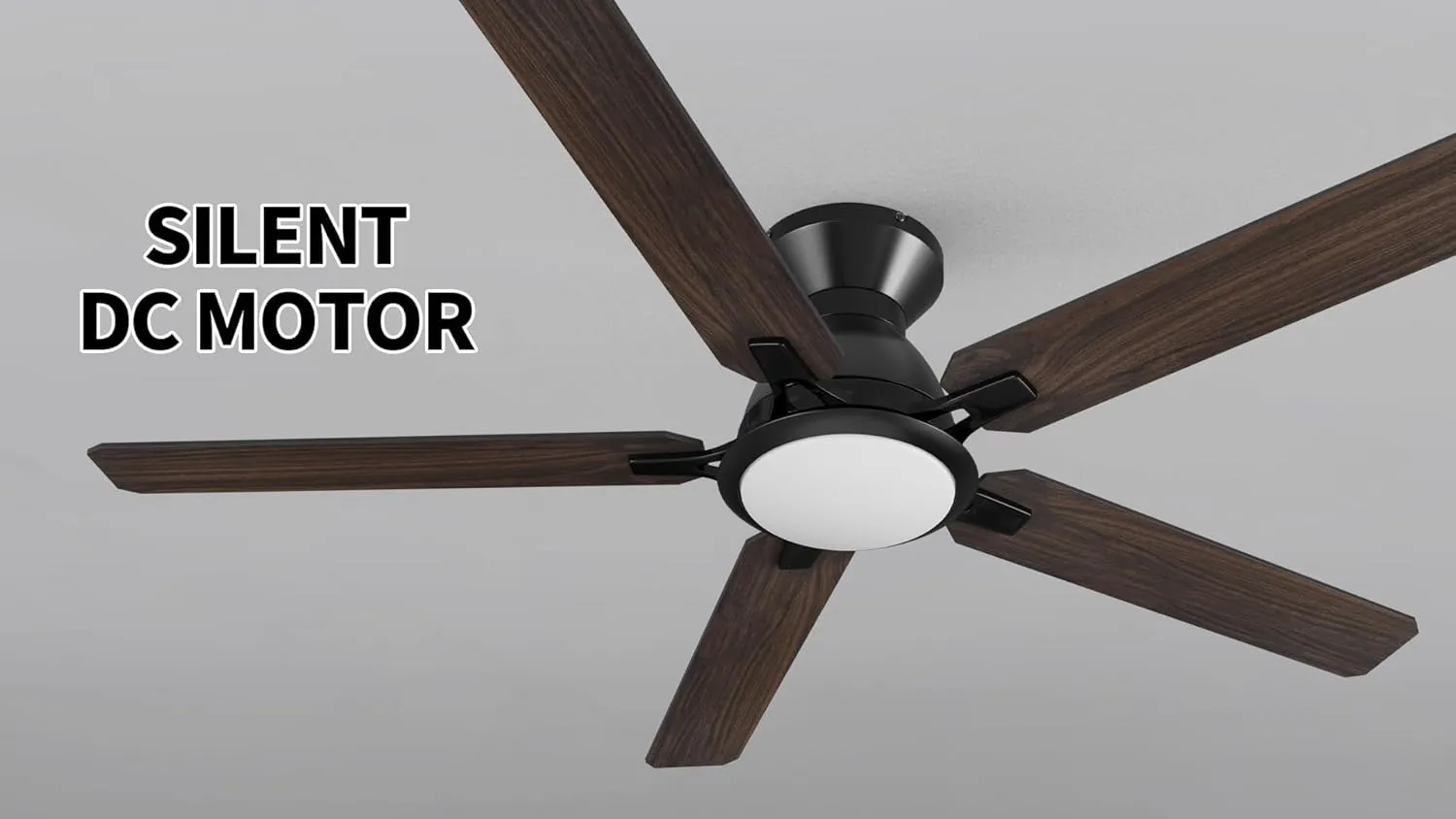 SMAAIR 52 Inch Ceiling Fans with Lights, Modern Low Profile Ceiling Fan with Remote Control, Flush Mount, 5 Blades, DC Motor, Indoor Ceiling Fan for Bedroom, Living Room, Wooden/Walnut