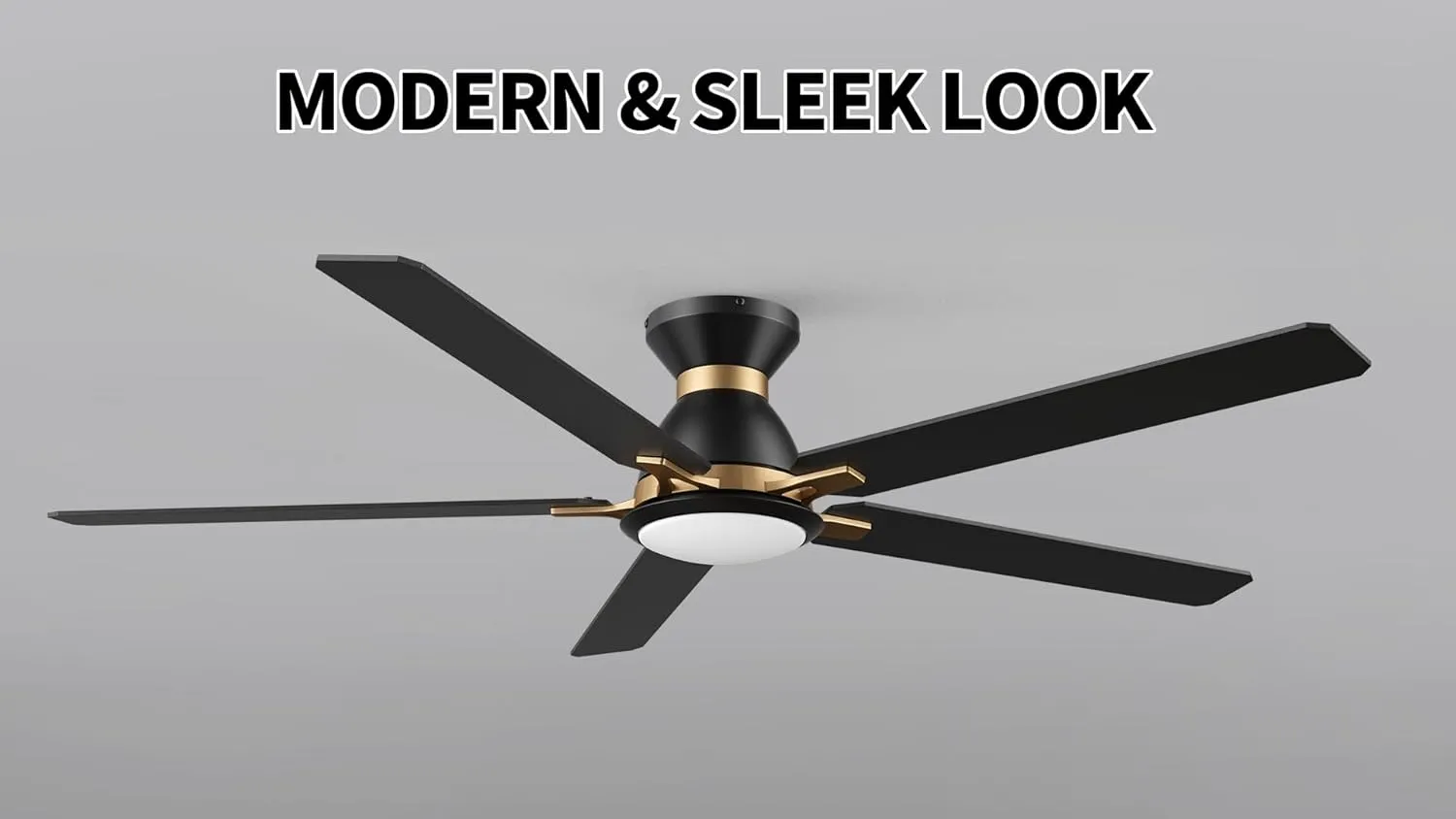 SMAAIR 60inch Ceiling Fans with Lights, Modern Low Profile Ceiling Fan with Remote Control, Flush Mount, 5 Blades, DC Motor, Indoor Ceiling Fan for Bedroom, Living Room, Black/Gold