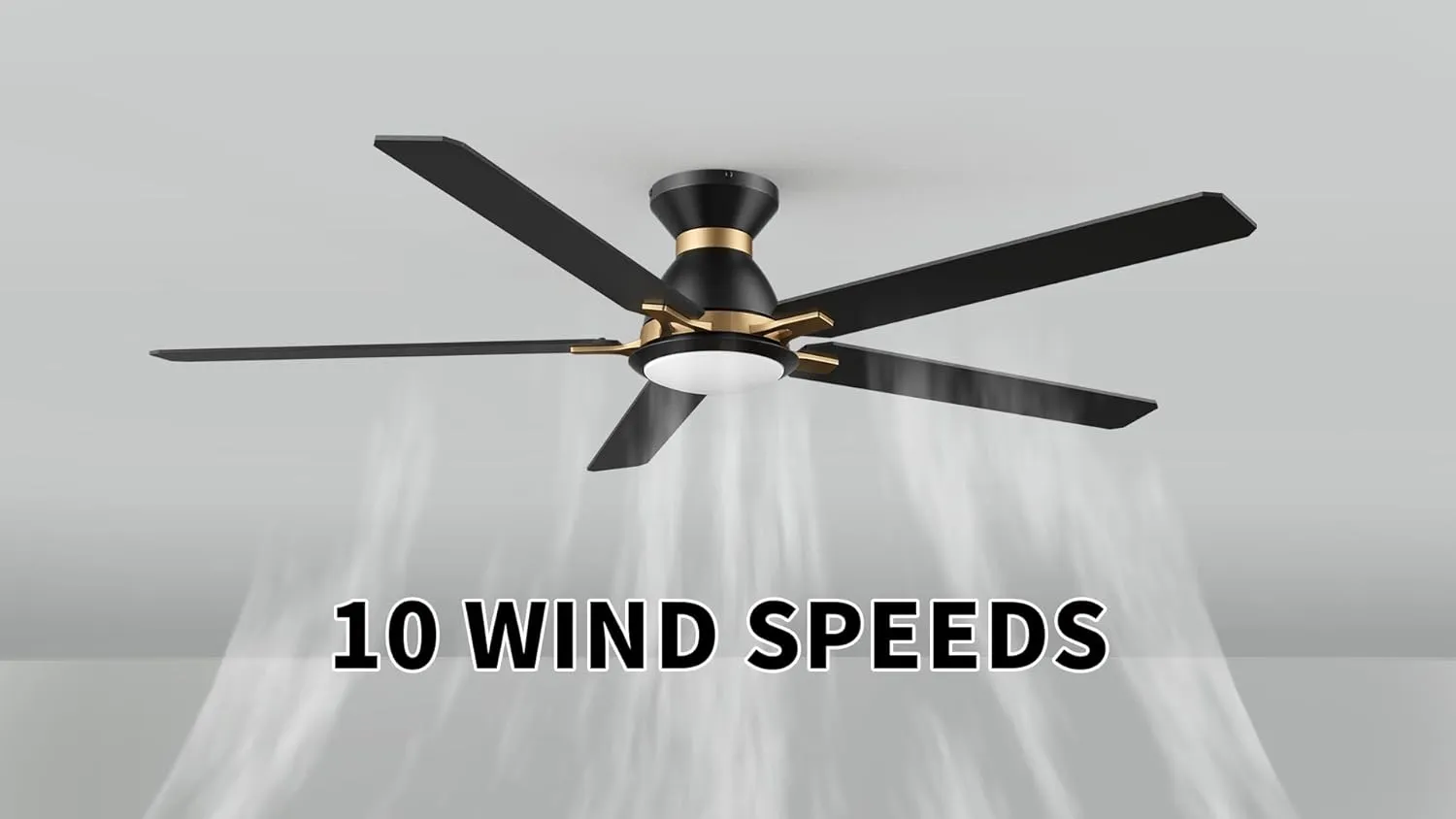 SMAAIR 60inch Ceiling Fans with Lights, Modern Low Profile Ceiling Fan with Remote Control, Flush Mount, 5 Blades, DC Motor, Indoor Ceiling Fan for Bedroom, Living Room, Black/Gold