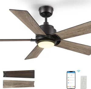 SMAAIR Smart Ceiling Fan with Light, 48inch Indoor and Outdoor ceiling fan with Remote, Compatible with Alexa/Google Assistant/Siri Shortcut, App control with Timer and Schedule(Walnut/Light Wood) App-controlled remote fan for convenience