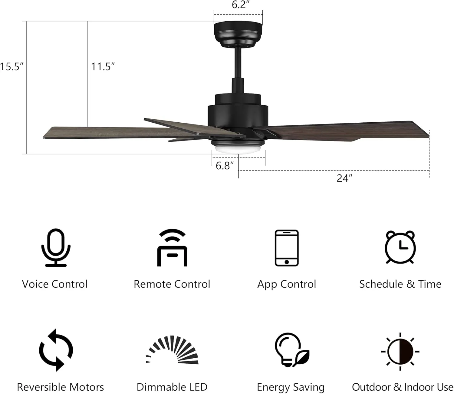 SMAAIR Smart Ceiling Fan with Light, 48inch Indoor and Outdoor ceiling fan with Remote, Compatible with Alexa/Google Assistant/Siri Shortcut, App control with Timer and Schedule(Walnut/Light Wood)
