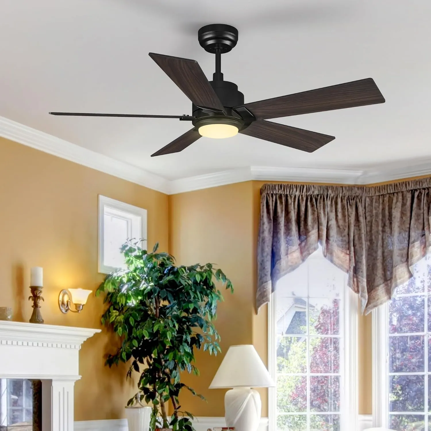 SMAAIR Smart Ceiling Fan with Light, 48inch Indoor and Outdoor ceiling fan with Remote, Compatible with Alexa/Google Assistant/Siri Shortcut, App control with Timer and Schedule(Walnut/Light Wood)